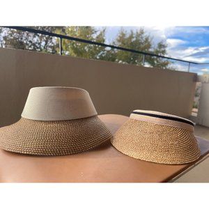 NWT Helen Kaminski 100% Raffia Visor Hat with 100% Cotton Trim